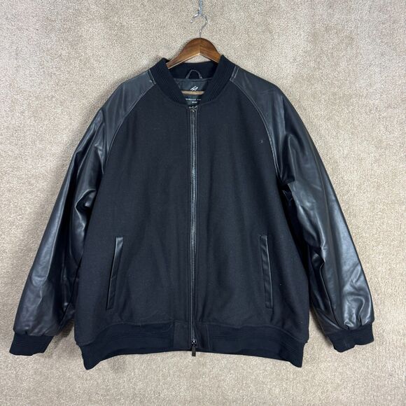 Shaquille O'Neal XLG Varsity Jacket Mens 3XL Black Zip Up Faux Leather Trim NEW - Picture 2 of 9